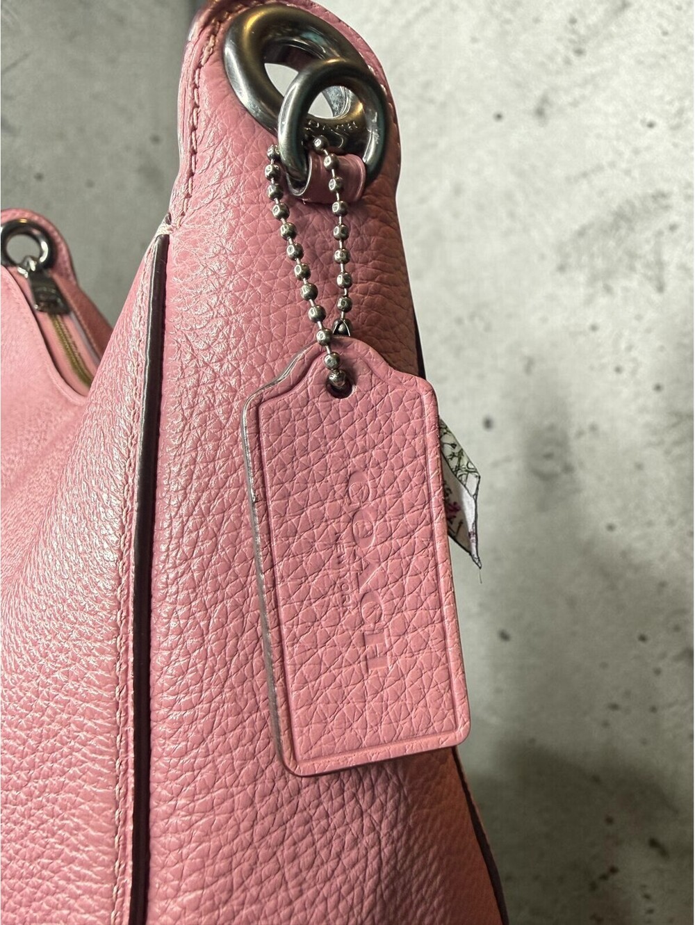 Coach Jes Hobo Handbag Rose Pink Pebble Leather with Floral Scarf Accent - Picture 6 of 14